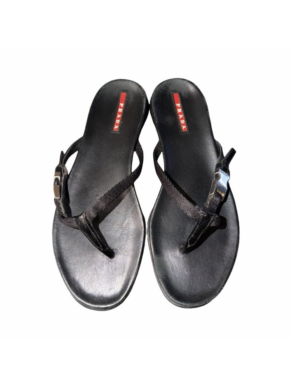 Vintage Prada Sport Linea Rossa Black Rubber Thong Sandals Slides 90s Y2K Archiv - Picture 1 of 8